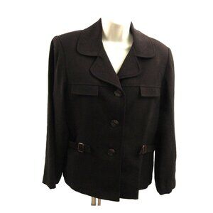 JSJ Petites Womens Jacket Blazer Size 12P Brown 3-Button Collar Side Buckles VTG